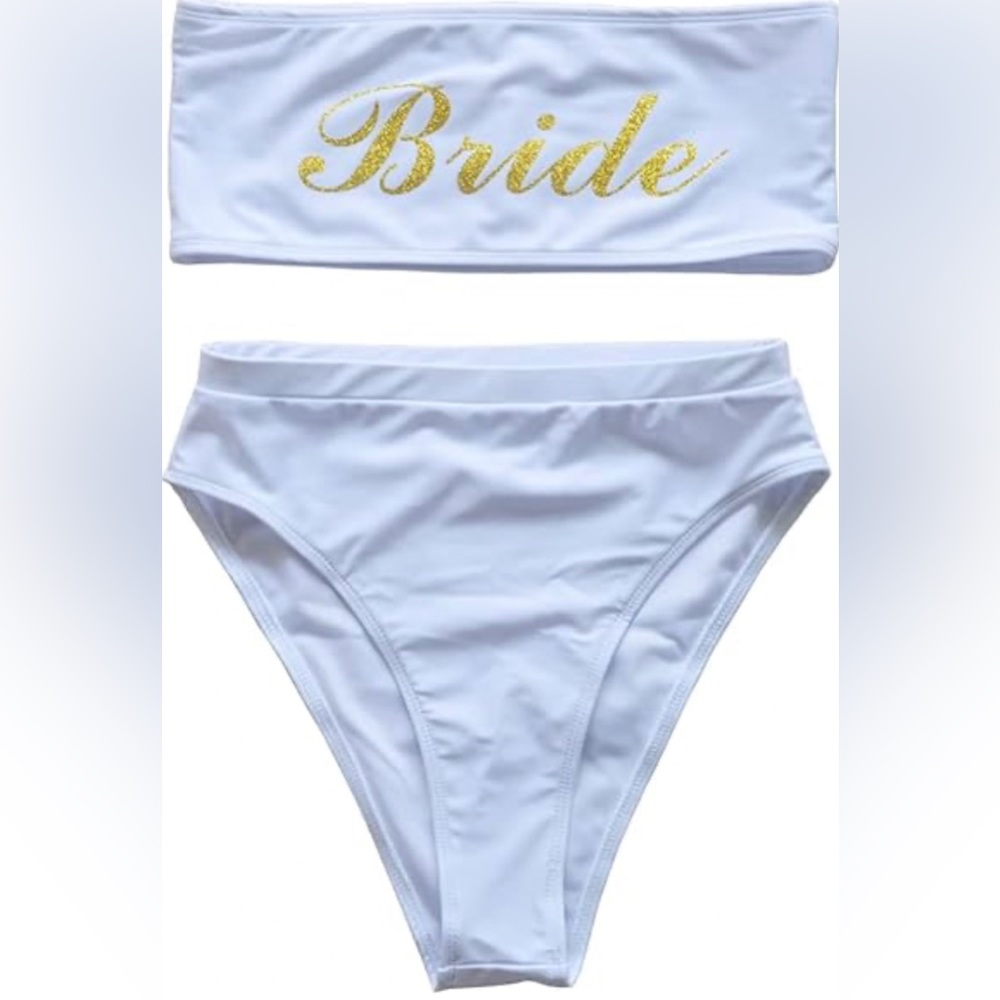 Bride Bikini Bathing Suit (NEW WITH TAGS) 2 piece gold glitter